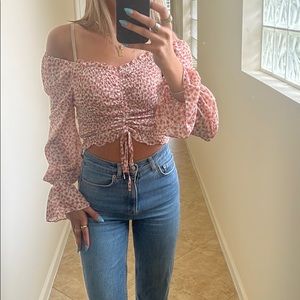 Pink and White Floral off the shoulder Blouse.